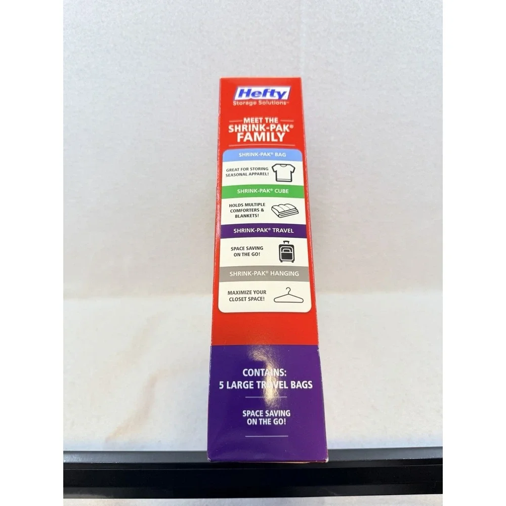 Hefty SHRINK-PAK 5 Large Travel Bags 22.5 L x 18 W